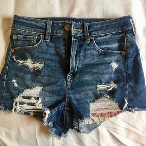 AE DENIM X HIGH-WAISTED DENIM SHORT SHORT SZ 2